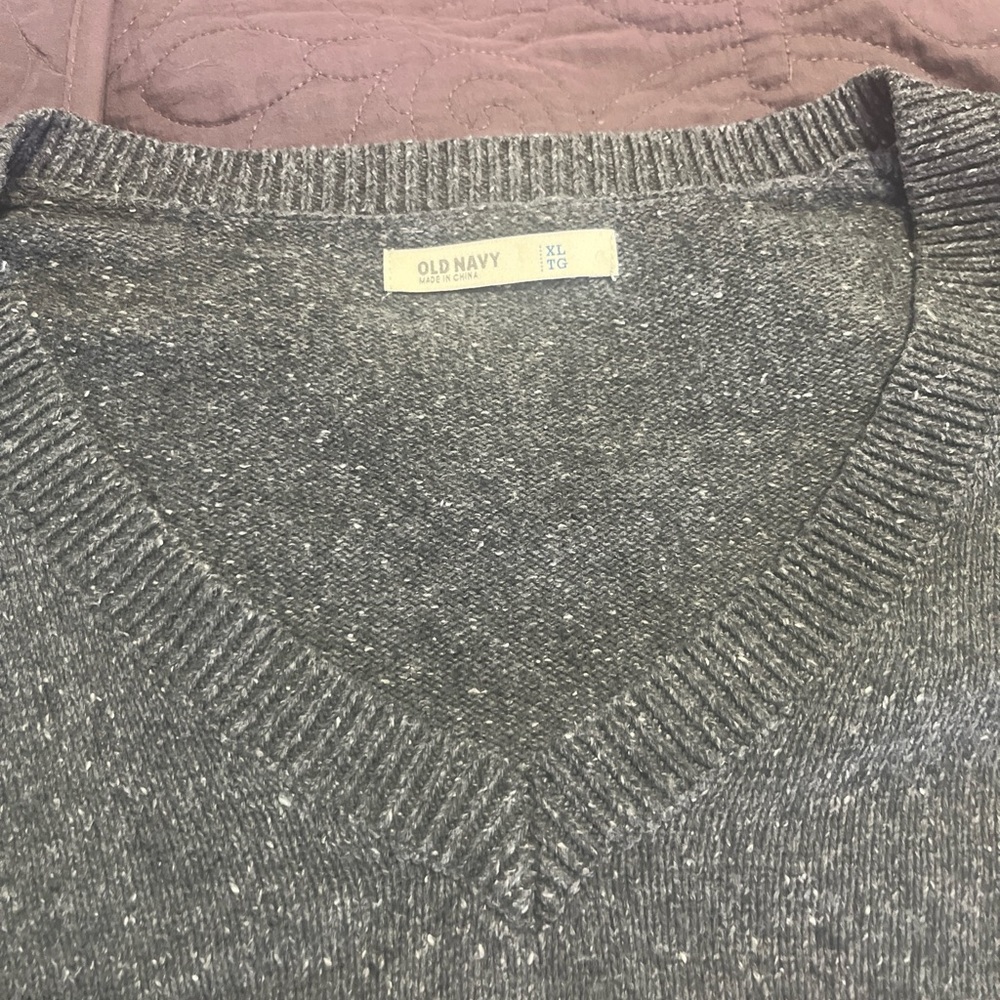 Old Navy Sweater Gray Tweed XL V NECK
